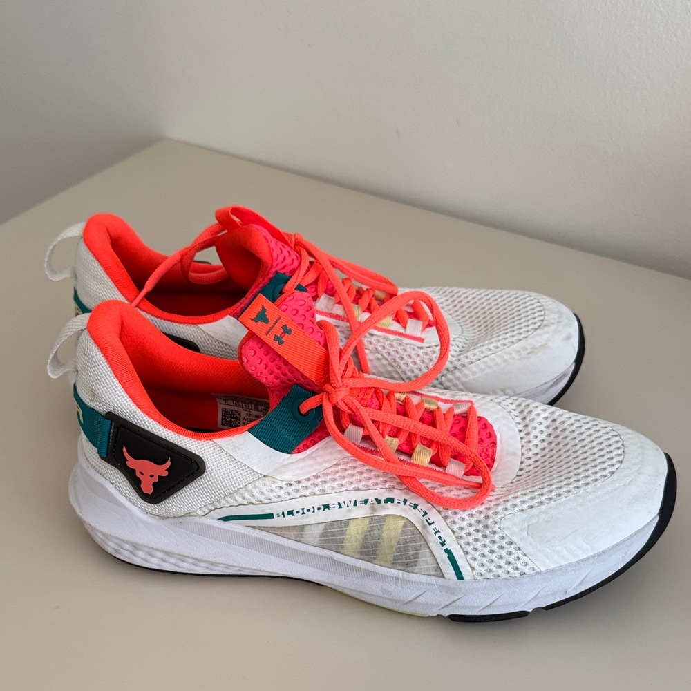 Under Armour White and Neon Pink Running Shoes